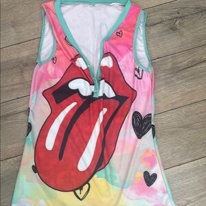 The Rolling Stones Graphic Cut Out Tank Top Red and Pink
